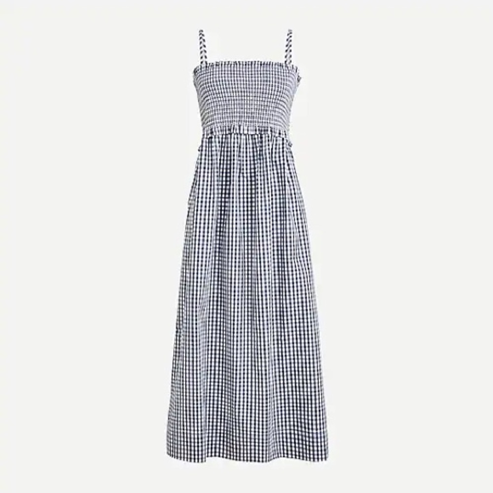 J. Crew Smocked Cotton Poplin Dress in Gingham